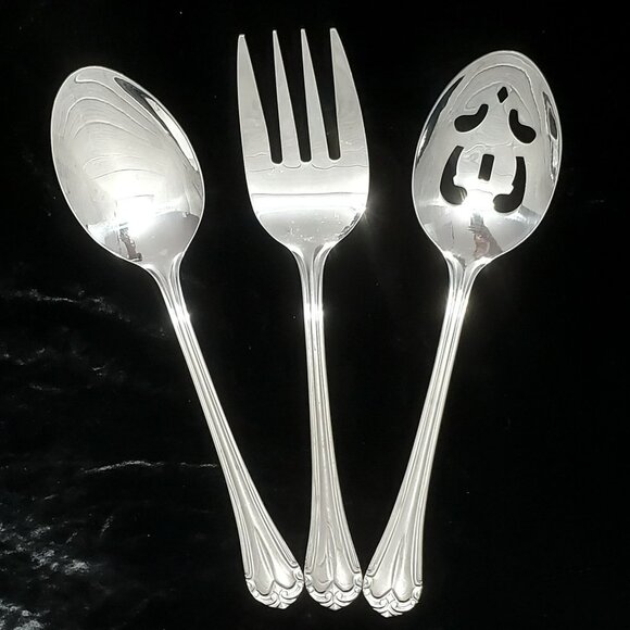 Hampton Silversmiths Katrinka Serving Set Spoons Pierced Spoon Fork Stainless - Picture 1 of 6